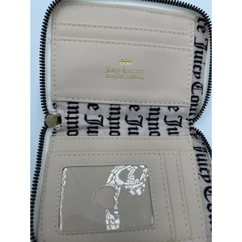 Juicy Couture Floral Rose‎ Bifold Wallet Cream Red Pink Gold Heart Lock Charm